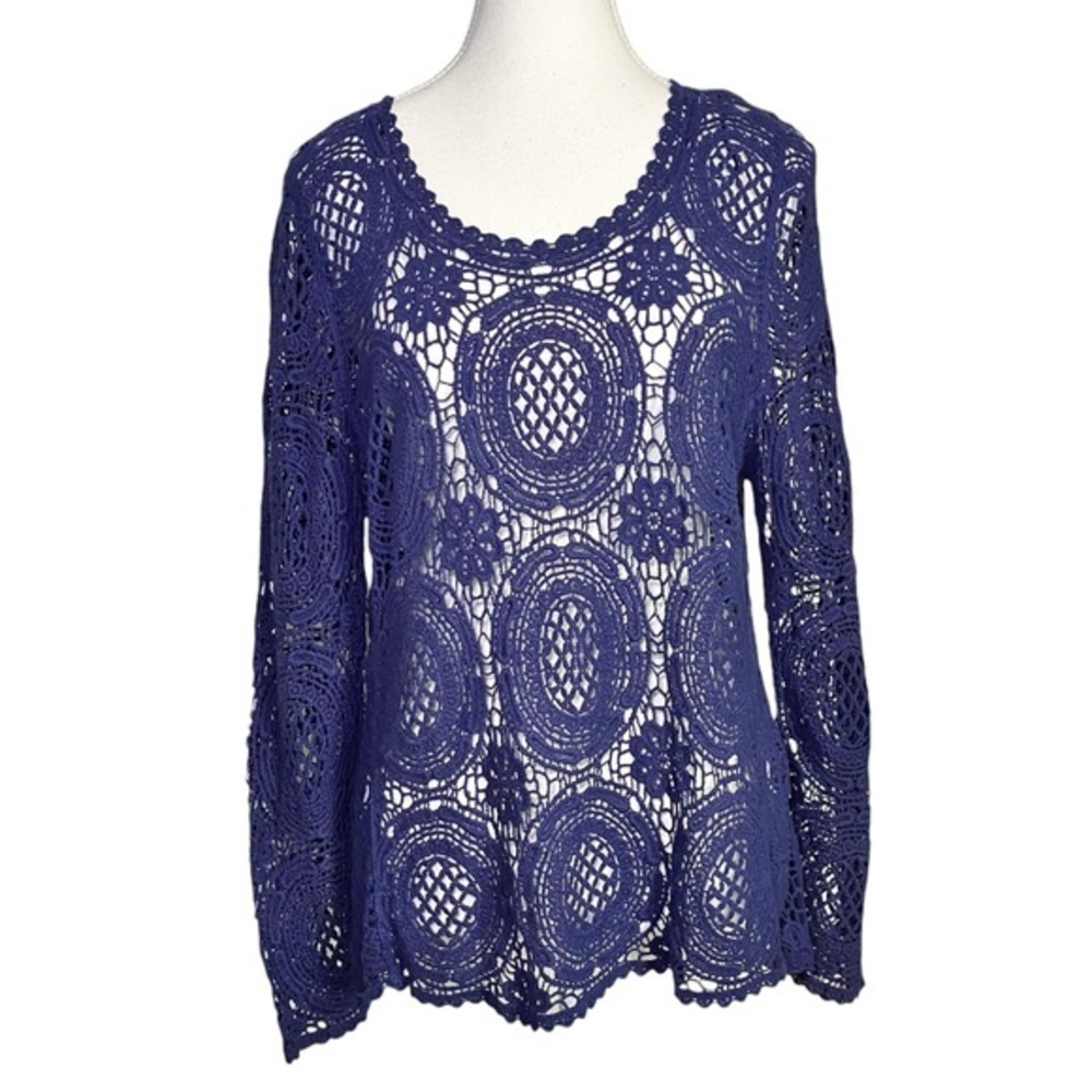 Solitaire Royal Blue Crochet Women's Blouse
